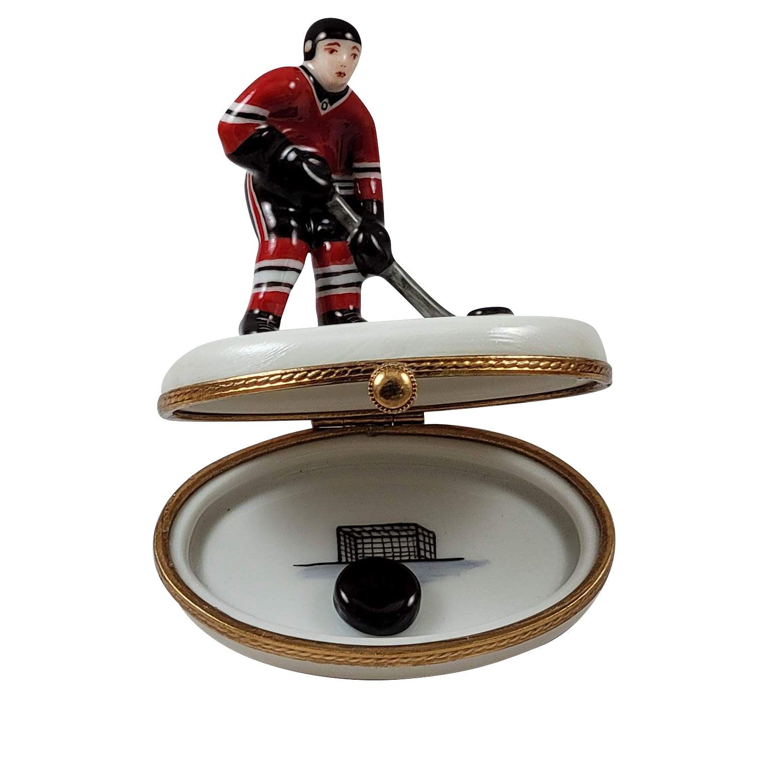 Hockey Player with Removable Puck Porcelain Limoges sports French Trinket Box
