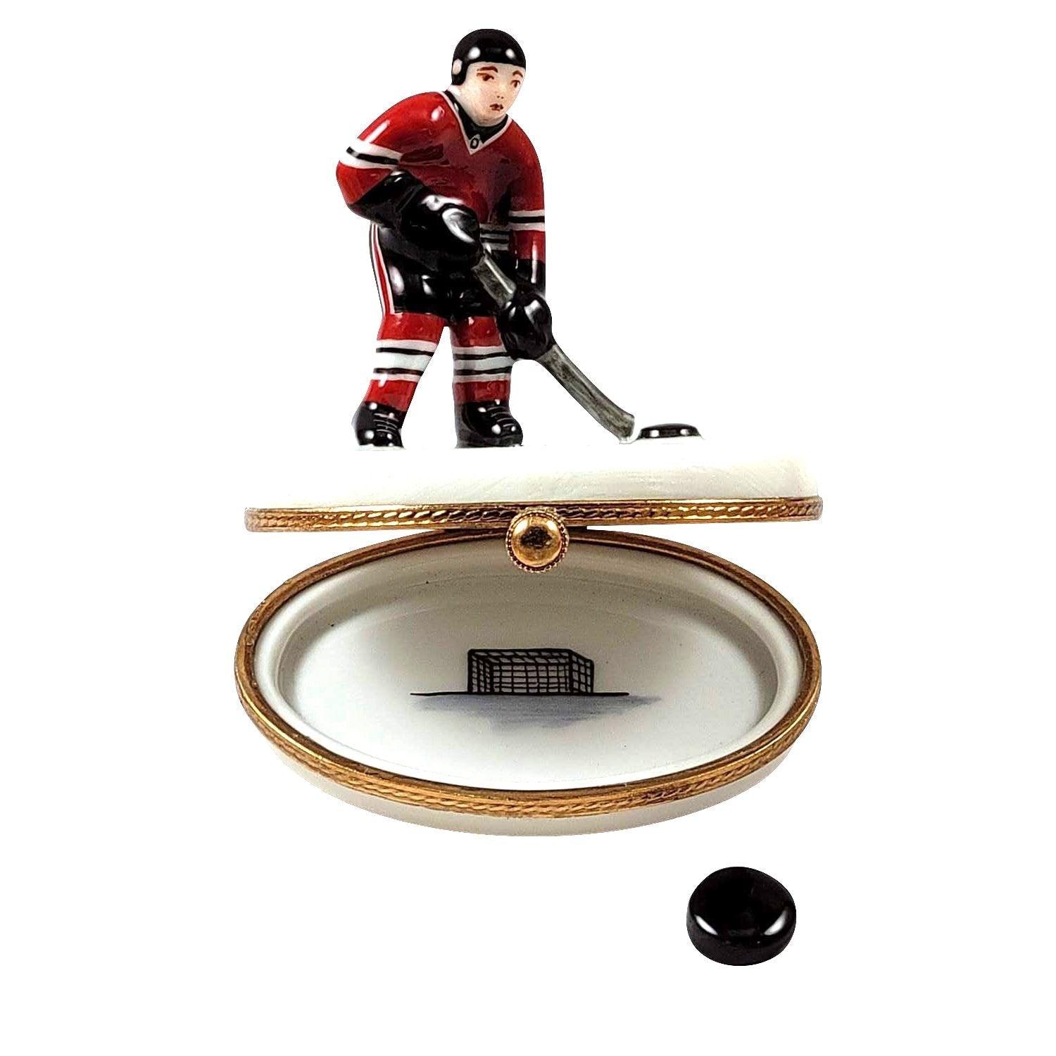 Hockey Player with Removable Puck Porcelain Limoges sports French Trinket Box