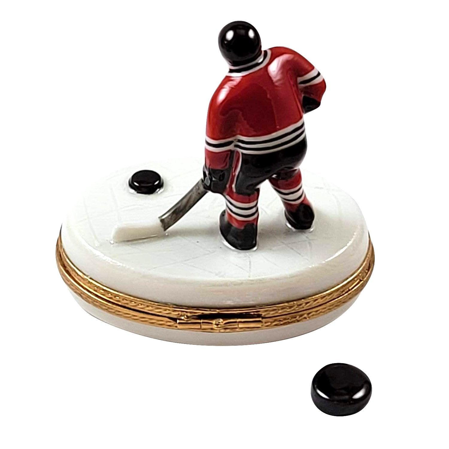 Hockey Player with Removable Puck Porcelain Limoges sports French Trinket Box