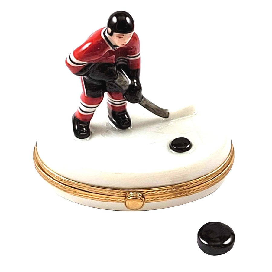 Hockey Player with Removable Puck Porcelain Limoges sports French Trinket Box