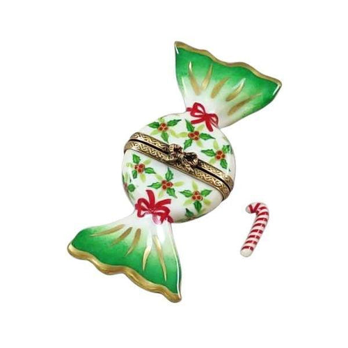 Holly Candy with Candy Cane Porcelain Limoges xmas theme dessert French Trinket Box
