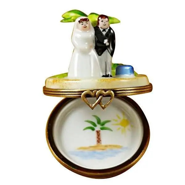 Honeymoon Island Bride Groom Porcelain Limoges Wedding French Trinket Box