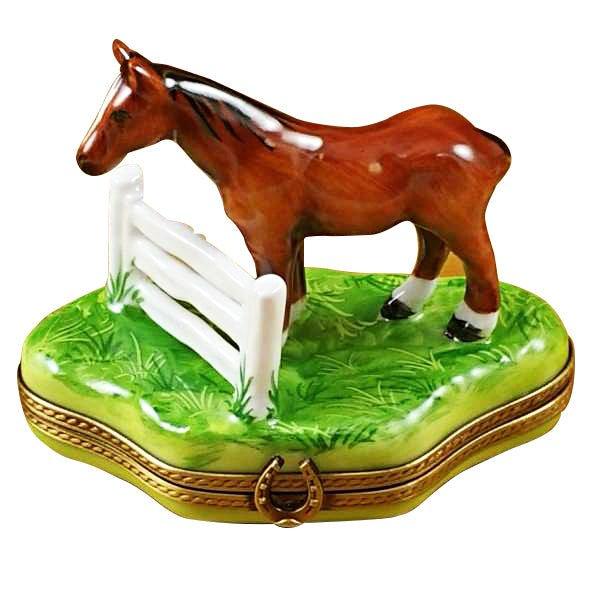Horse Standing at Fence Porcelain Limoges farm animal horse French Trinket Box