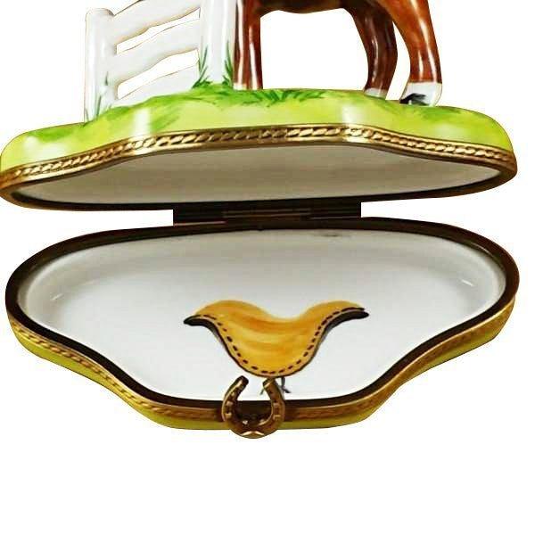 Horse Standing at Fence Porcelain Limoges farm animal horse French Trinket Box