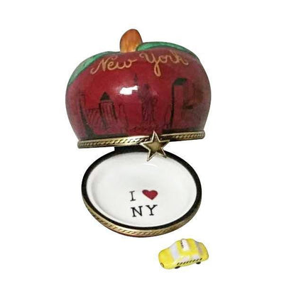 I Love New York Apple w Removable Taxi Porcelain Limoges limoges boxes French Trinket Box
