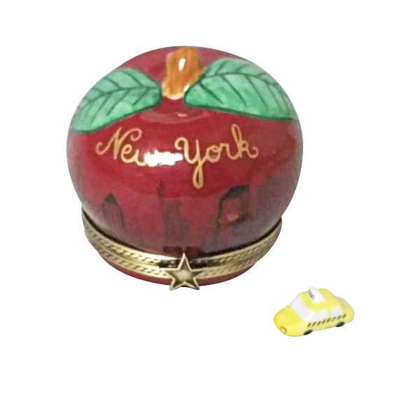 I Love New York Apple w Removable Taxi Porcelain Limoges limoges boxes French Trinket Box