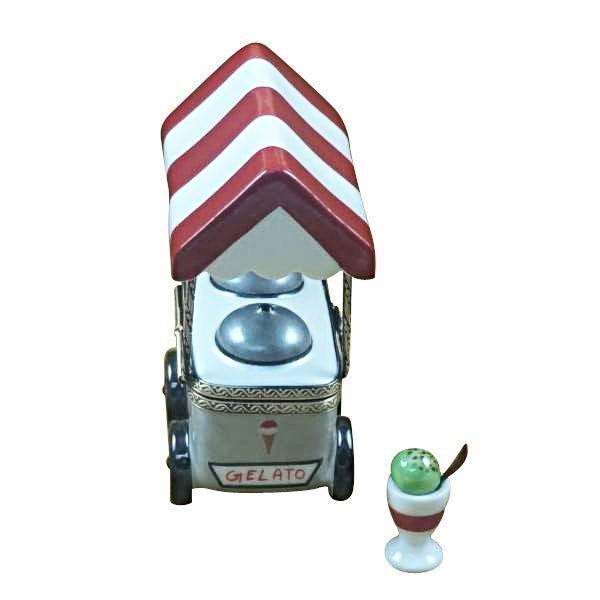 Ice Cream Cart w Removable Ice Cream Cup And Spoon Porcelain Limoges Dessert Carnival French Trinket Box