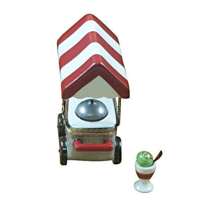 Ice Cream Cart w Removable Ice Cream Cup And Spoon Porcelain Limoges Dessert Carnival French Trinket Box