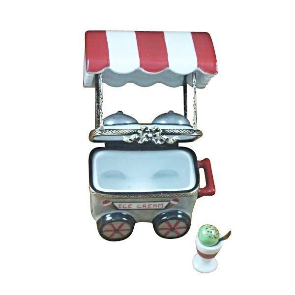 Ice Cream Cart w Removable Ice Cream Cup And Spoon Porcelain Limoges Dessert Carnival French Trinket Box
