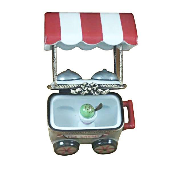 Ice Cream Cart w Removable Ice Cream Cup And Spoon Porcelain Limoges Dessert Carnival French Trinket Box
