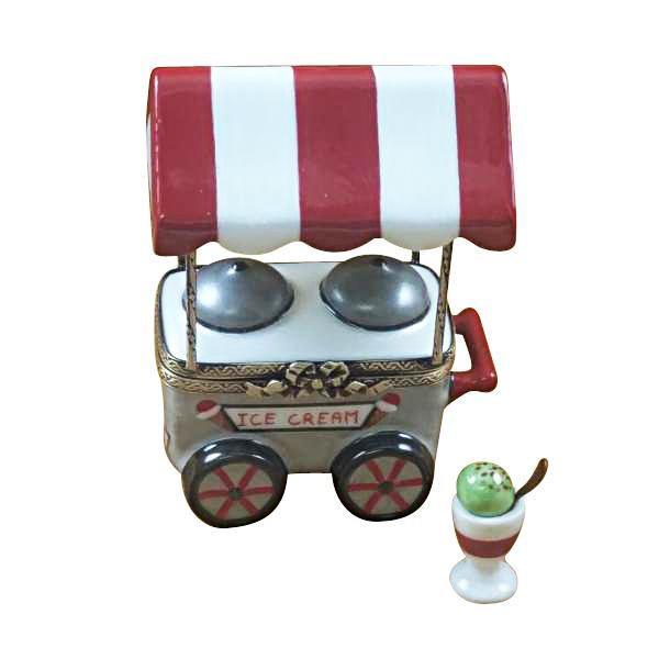 Ice Cream Cart w Removable Ice Cream Cup And Spoon Porcelain Limoges Dessert Carnival French Trinket Box