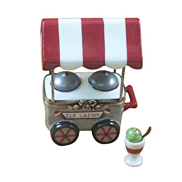 Ice Cream Cart w Removable Ice Cream Cup And Spoon Porcelain Limoges Dessert Carnival French Trinket Box