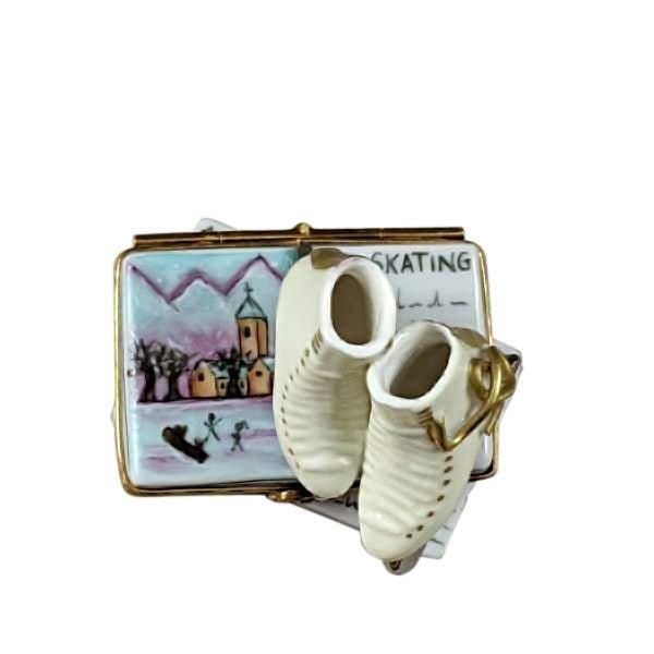 Ice Skates on Book Snow Porcelain Limoges sports winter French Trinket Box