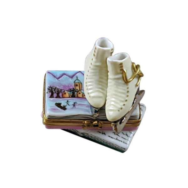 Ice Skates on Book Snow Porcelain Limoges sports winter French Trinket Box
