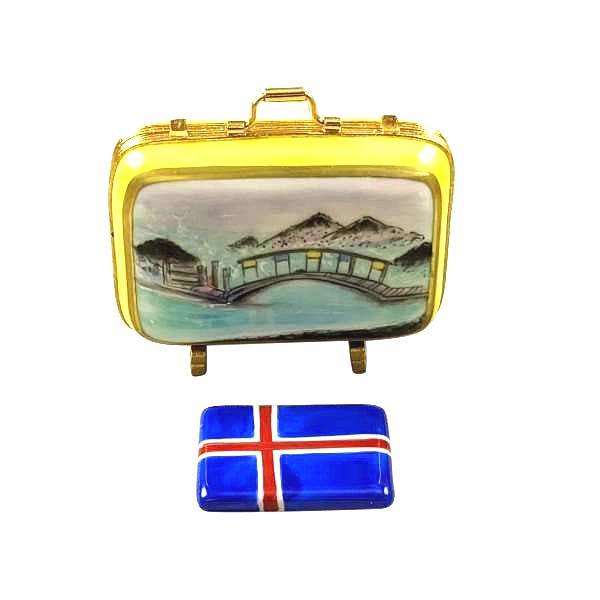 Iceland Suitcase with Removable Flag Porcelain Limoges travel bags French Trinket Box