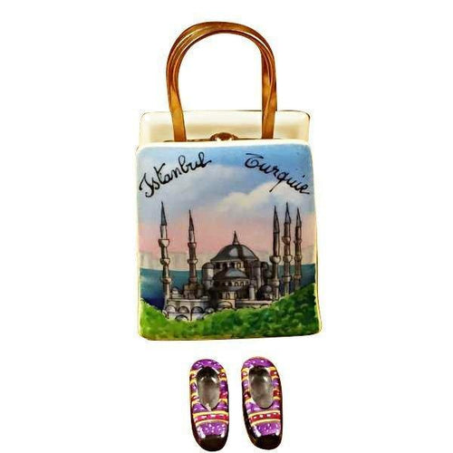 Istanbul Shopping Bag with Removable Turkish Slippers Porcelain Limoges bag travel limoges box shoes French Trinket Box