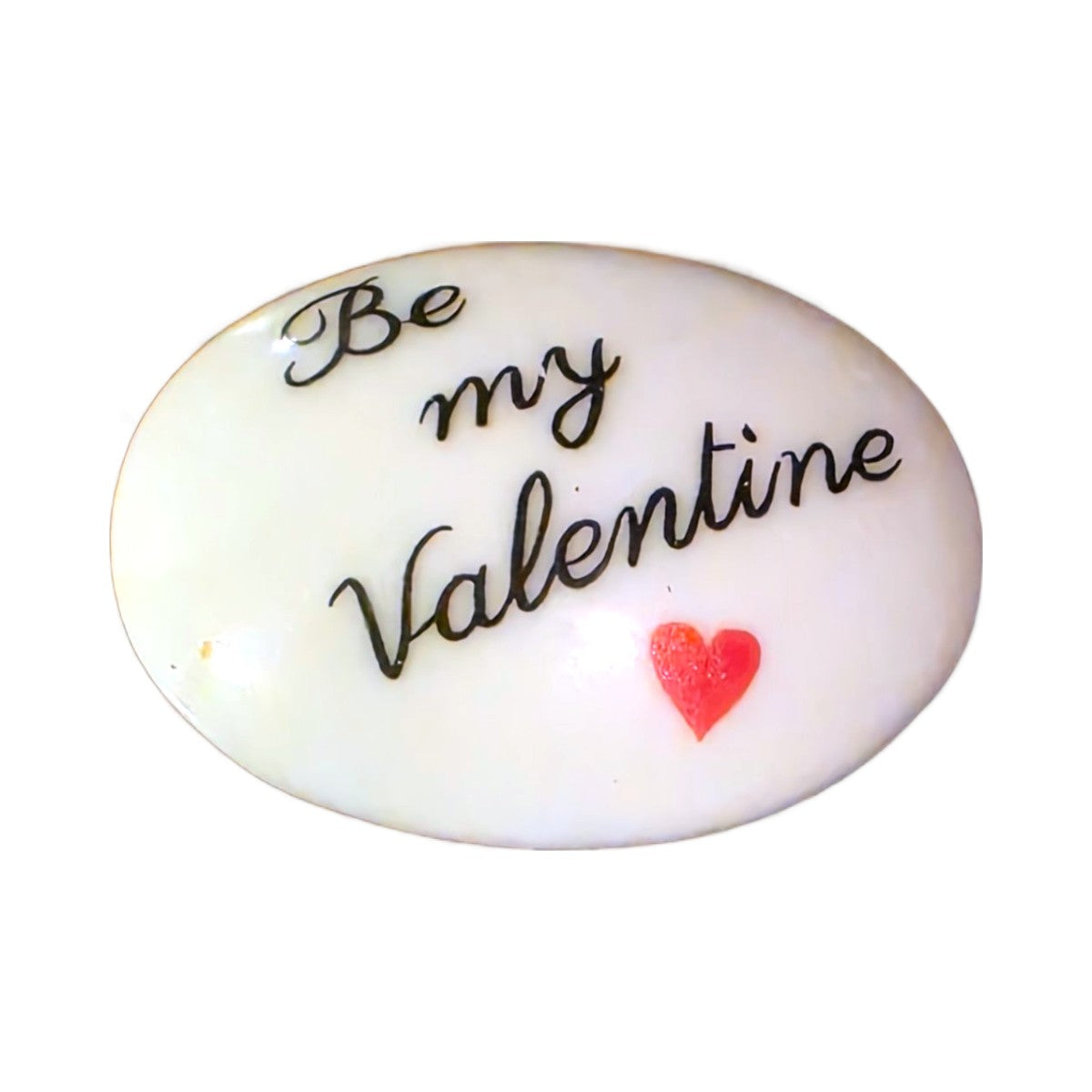 Be My Valentine porcelain goodie trinket, oval shape, 1 inch wide, with a red heart