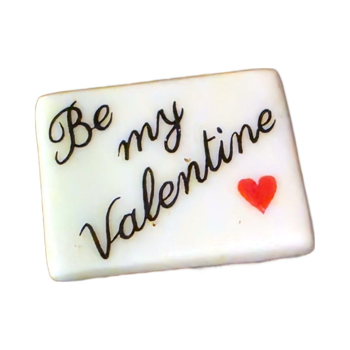 Be My Valentine porcelain goodie trinket, rectangle shape, 5/8 inch wide, with a red heart