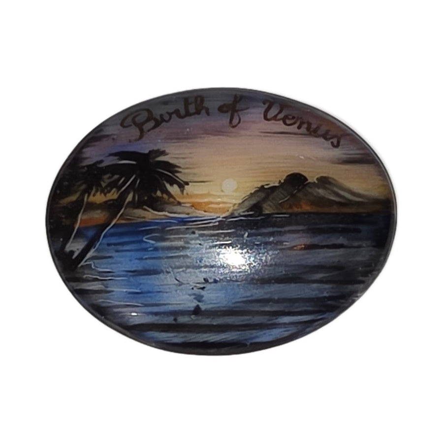 Birth of Venus hand-painted porcelain goodie trinket, oval, 1 1/4 inches wide