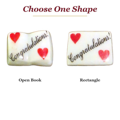 Congratulations! porcelain goodie trinkets in all shapes: open book, rectangle
