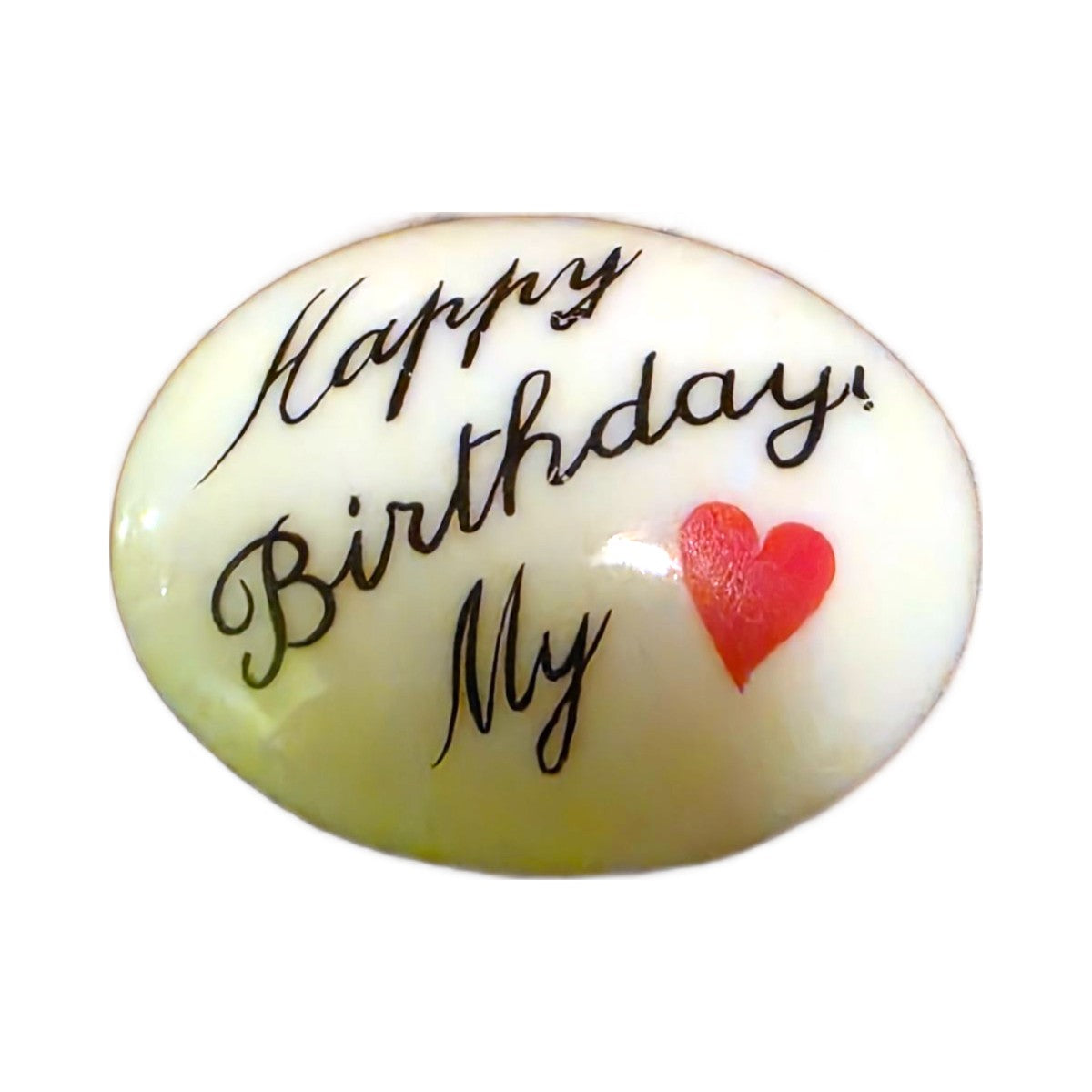Happy Birthday My Love! porcelain goodie trinket, oval shape, 1 inch wide, with a red heart