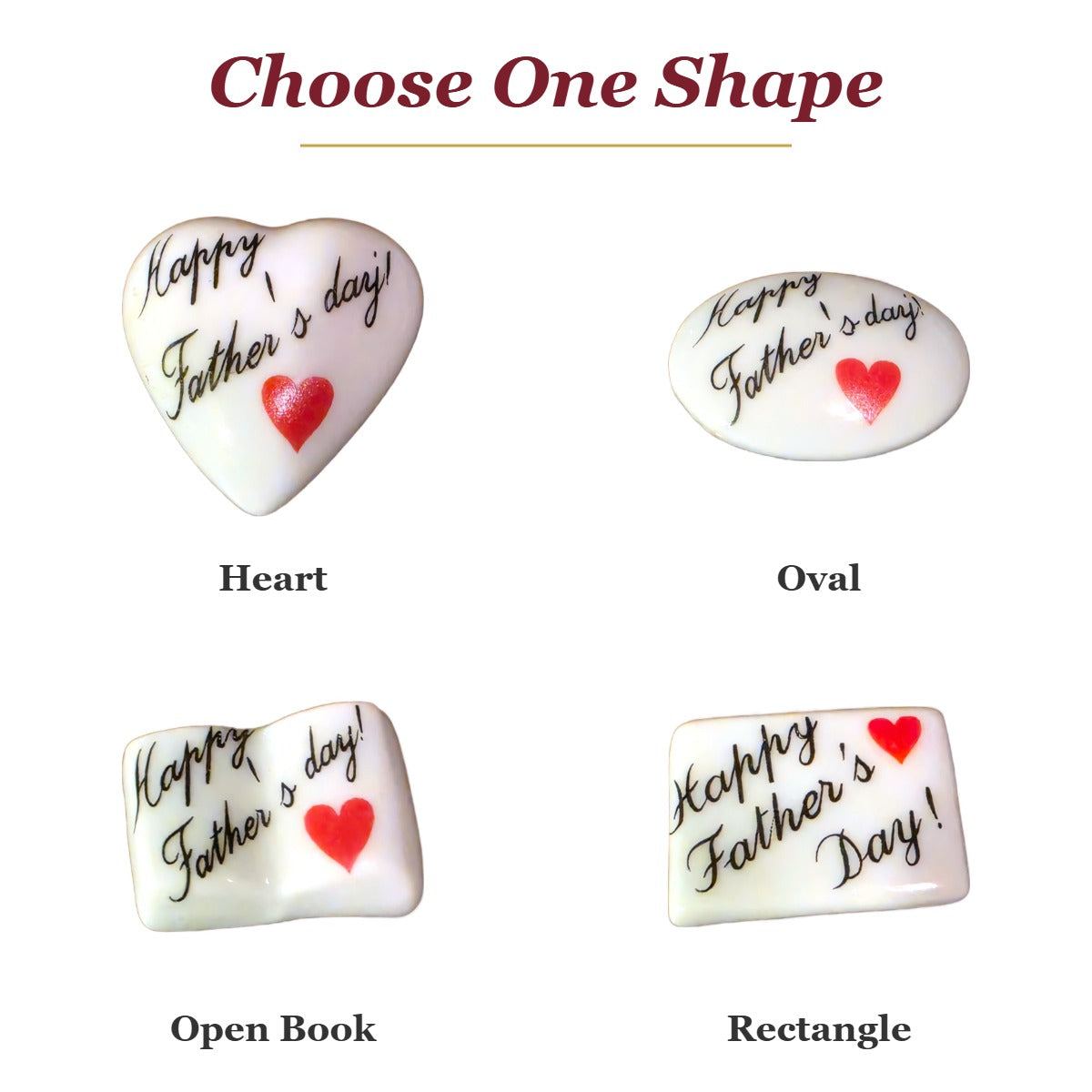 Happy Father's Day! porcelain goodie trinkets in all shapes: heart, oval, open book, rectangle