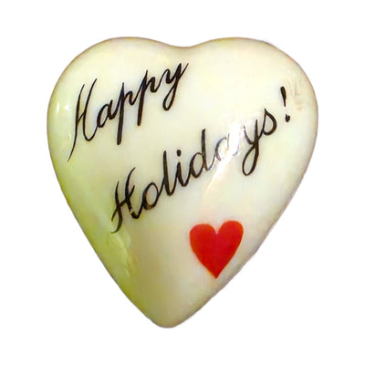 Happy Holidays! porcelain goodie trinket, heart shape, 1 inch wide, with a red heart