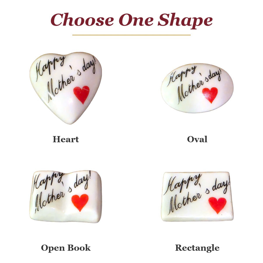 Happy Mother's Day! porcelain goodie trinkets in all shapes: heart, oval, open book, rectangle