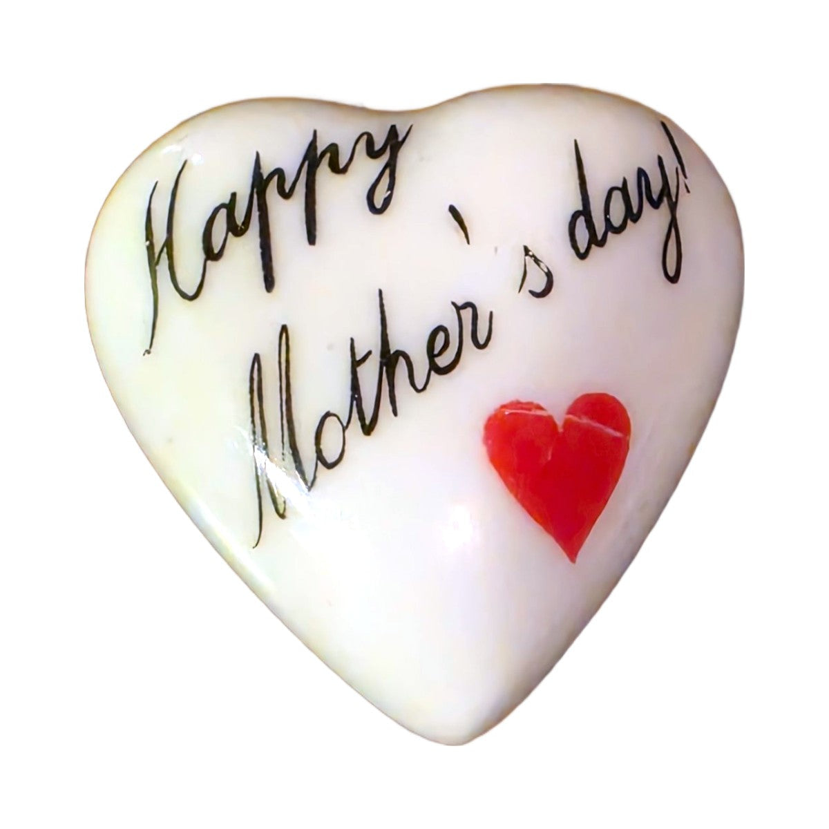 Happy Mother's Day! porcelain goodie trinket, heart shape, 1 inch wide, with a red heart
