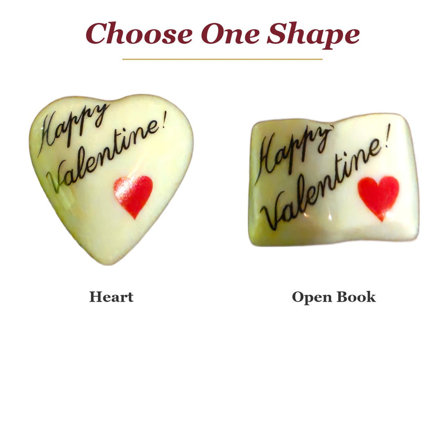 Happy Valentine! porcelain goodie trinkets in all shapes: heart, open book