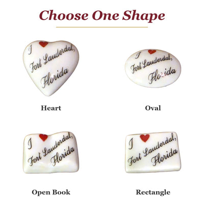 I Love Fort Lauderdale, Florida porcelain goodie trinkets in all shapes: heart, oval, open book, rectangle