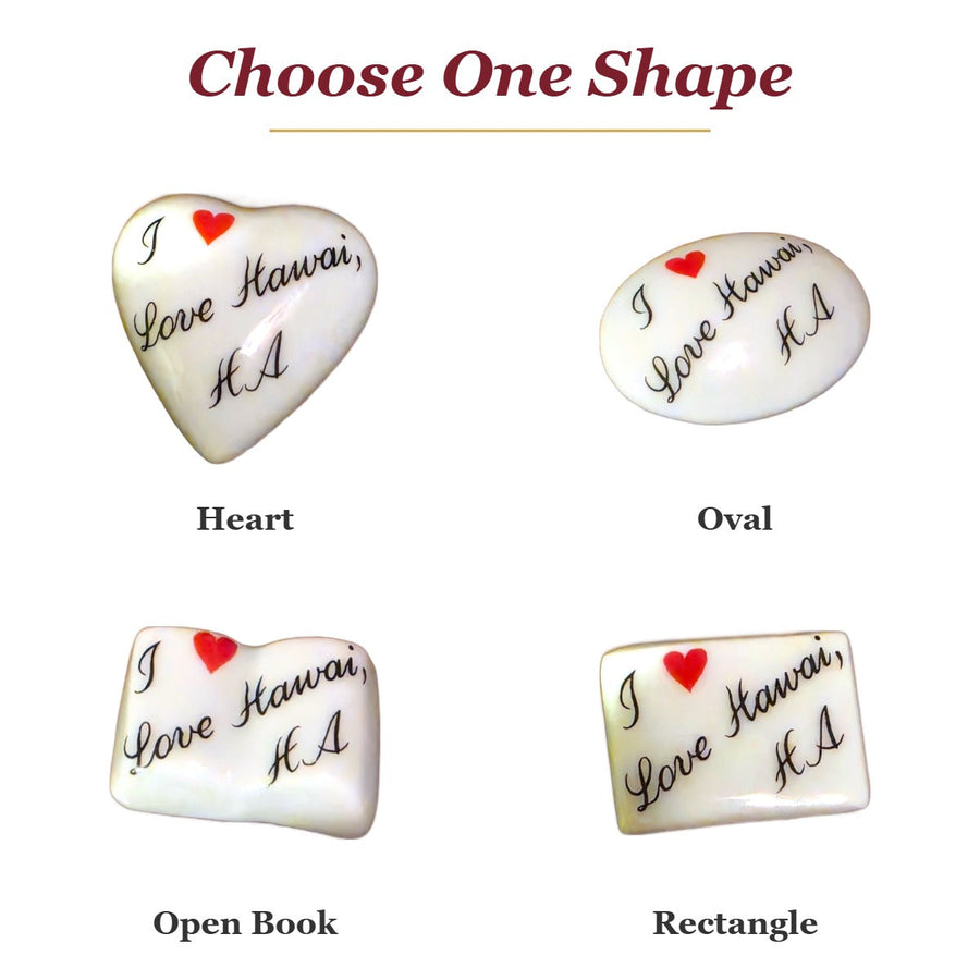 I Love Hawaii porcelain goodie trinkets in all shapes: heart, oval, open book, rectangle