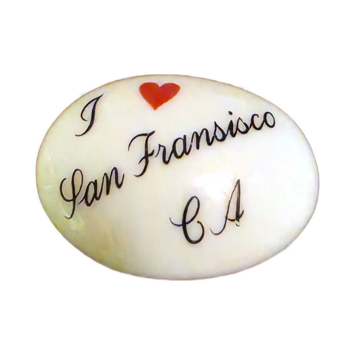 I Love San Francisco, CA porcelain goodie trinket, oval shape, 1 inch wide, with a red heart