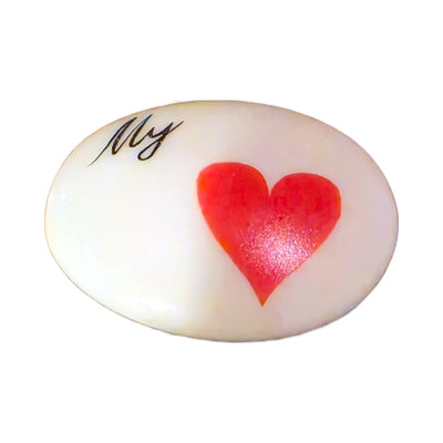 My Love porcelain goodie trinket, oval shape, 1 inch wide, with a red heart