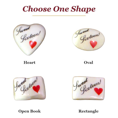 Sweet Sixteen! porcelain goodie trinkets in all shapes: heart, oval, open book, rectangle