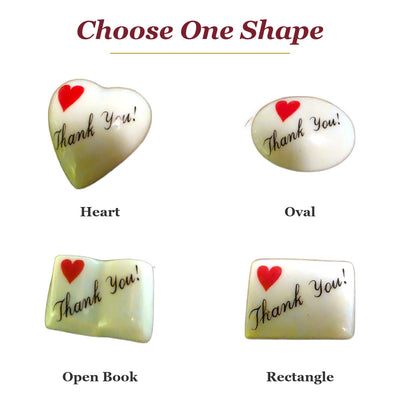 Thank You! porcelain goodie trinkets in all shapes: heart, oval, open book, rectangle