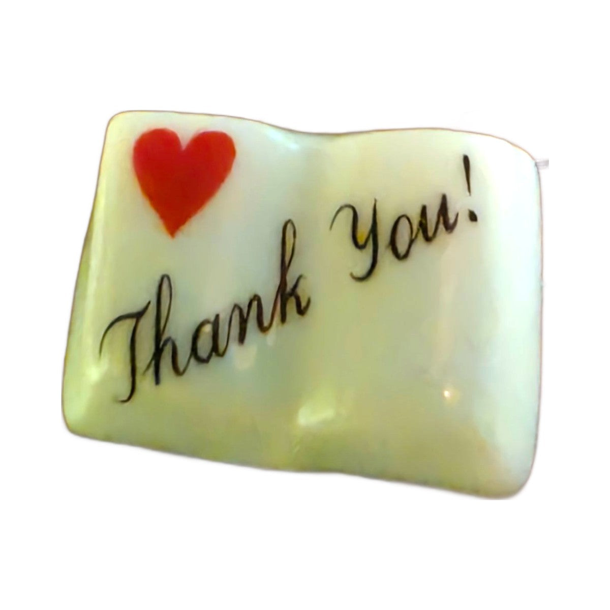 Thank You! porcelain goodie trinket, open book shape, 5/8 inch wide, with a red heart