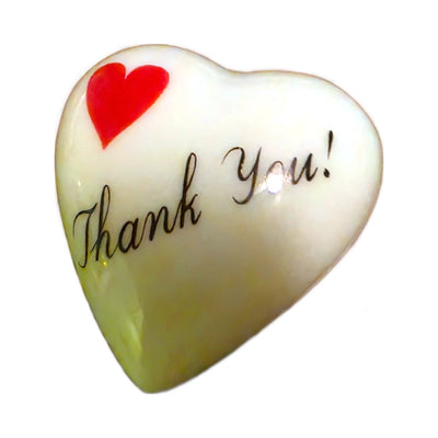 Thank You! porcelain goodie trinket, heart shape, 1 inch wide, with a red heart