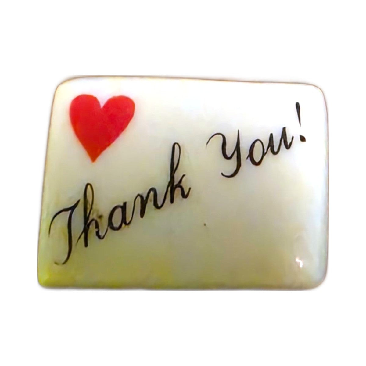Thank You! porcelain goodie trinket, rectangle shape, 5/8 inch wide, with a red heart