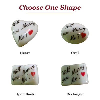 Will You Marry Me? porcelain goodie trinkets in all shapes: heart, oval, open book and rectangle