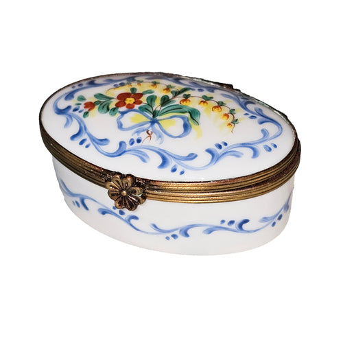 Light Blue Floral Bow Box Porcelain Limoges traditional French Trinket Box