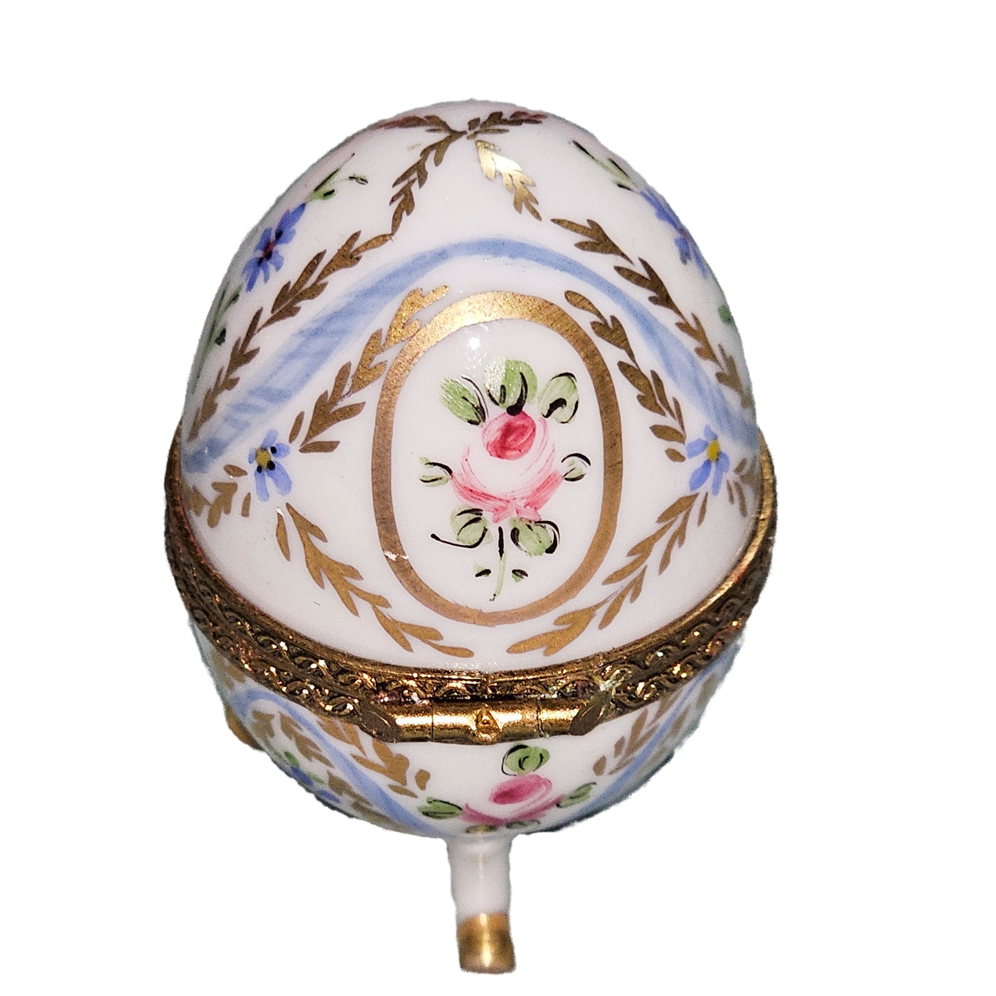 Light Blue Floral Egg Box Porcelain Limoges egg French Trinket Box