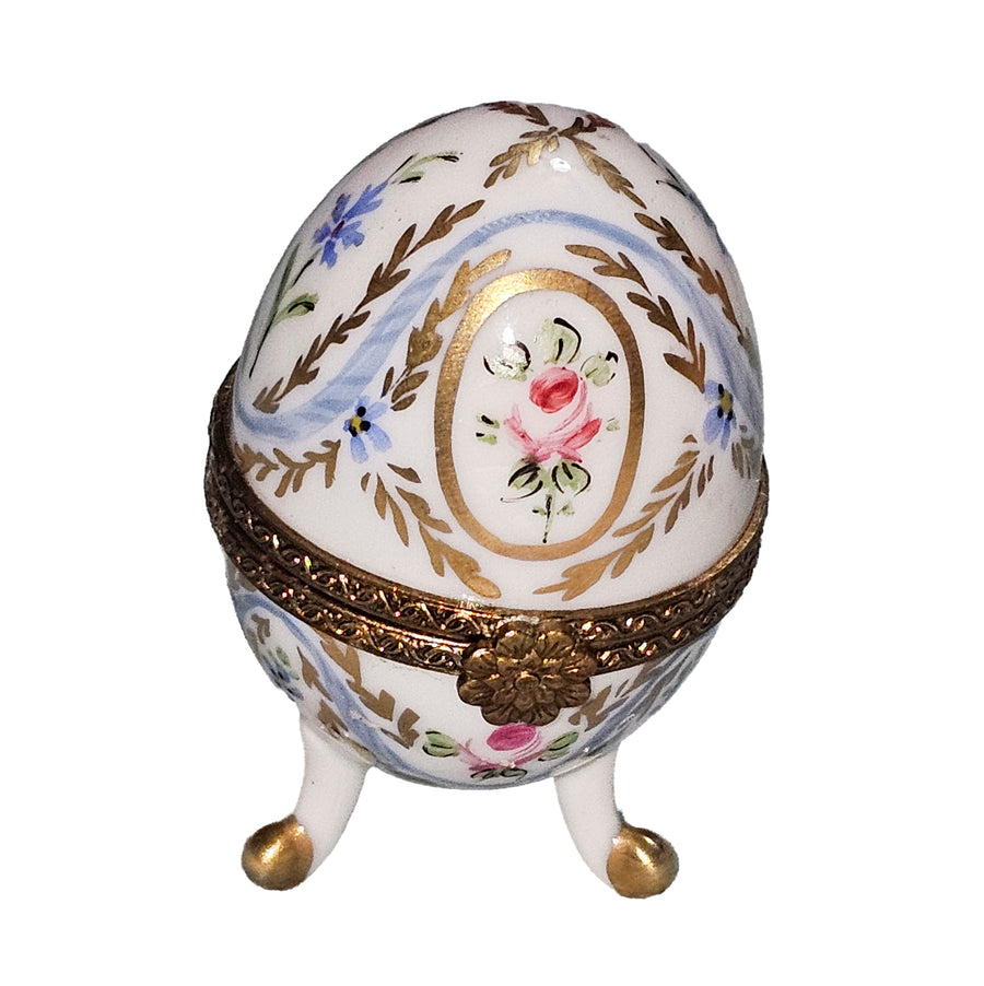 Light Blue Floral Egg Box Porcelain Limoges egg French Trinket Box