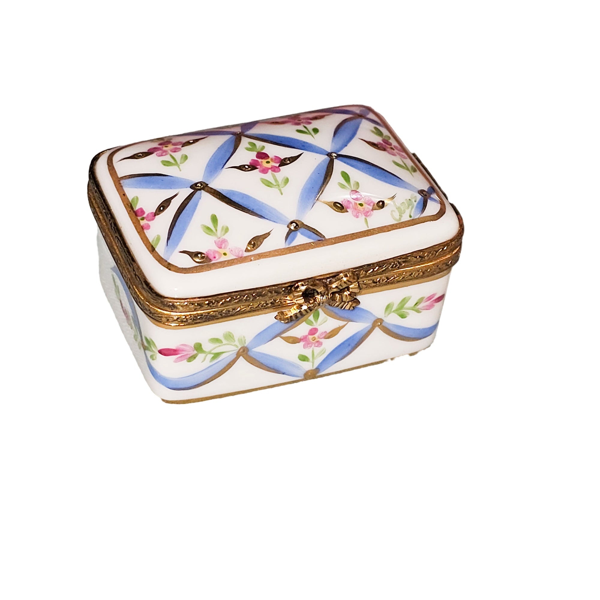 Light Blue Floral Limoges Box Porcelain Limoges Traditional French Trinket Box