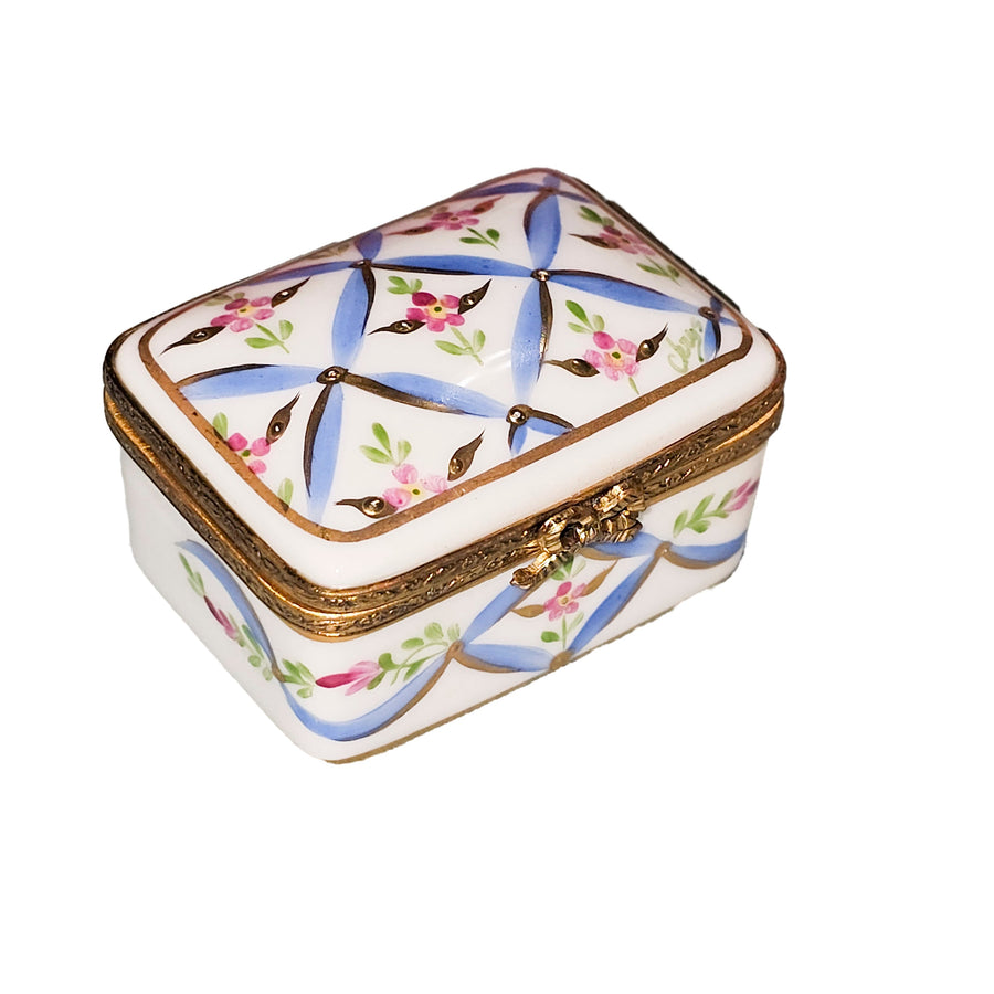 Light Blue Floral Limoges Box Porcelain Limoges Traditional French Trinket Box