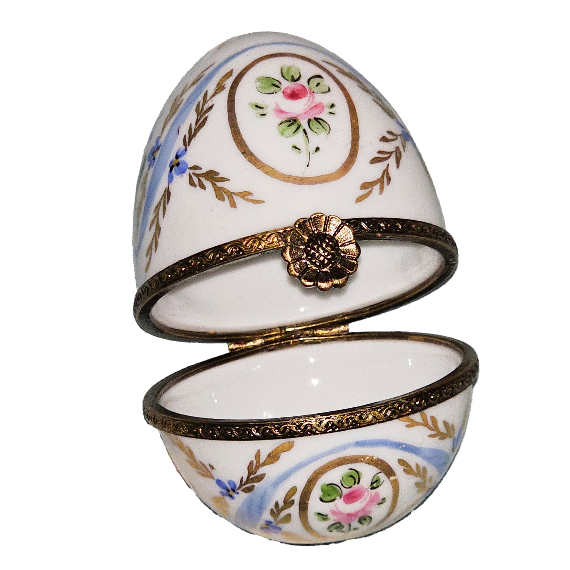 Light Blue Floral Limoges Egg Porcelain Limoges egg French Trinket Box