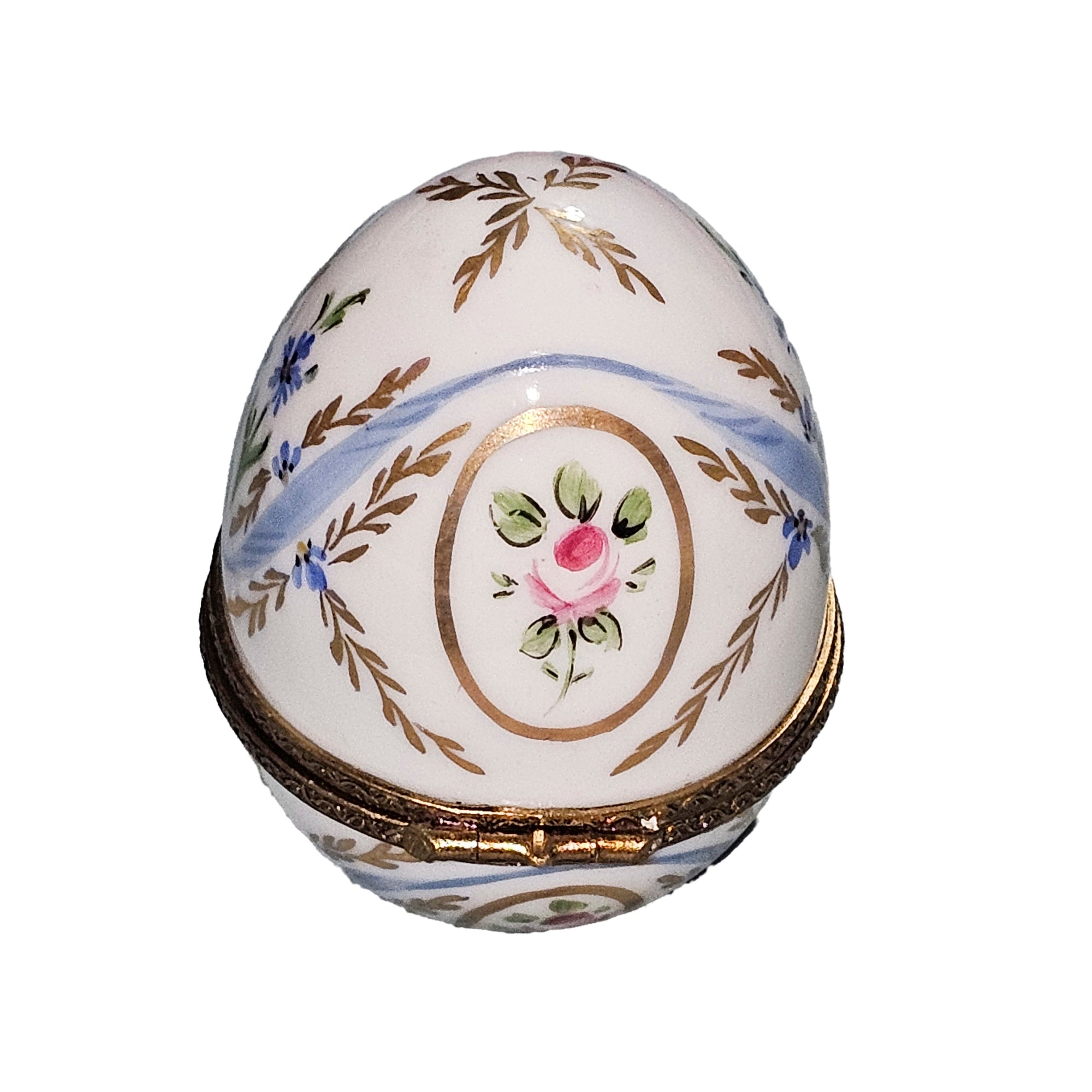 Light Blue Floral Limoges Egg Porcelain Limoges egg French Trinket Box