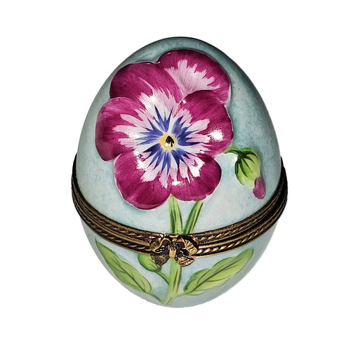 Light Blue Floral Limoges Egg Porcelain Limoges egg French Trinket Box