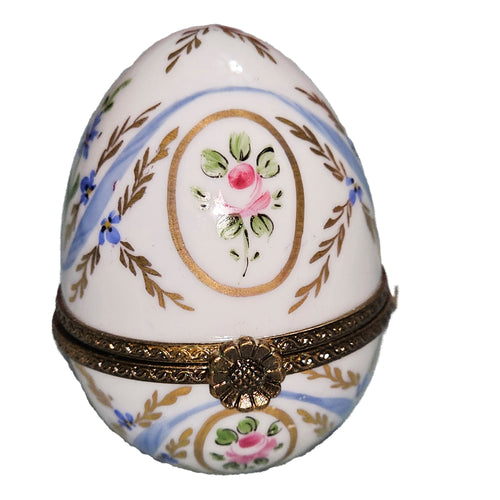 Light Blue Floral Limoges Egg Porcelain Limoges egg French Trinket Box