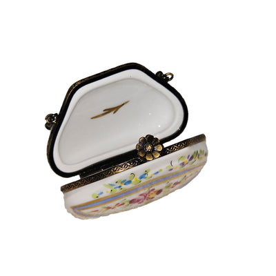 Light Blue Flower Purse Box Porcelain Limoges purse French Trinket Box